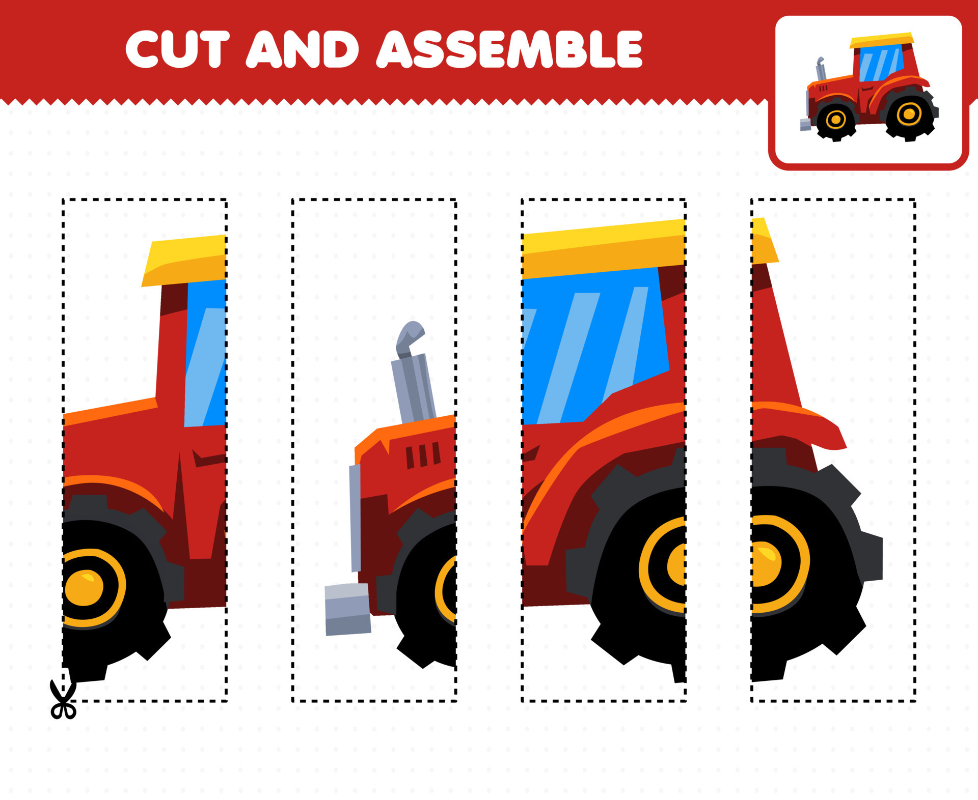 jogo de educação para crianças prática de corte e montagem de quebra-cabeça  com trator de transporte de desenho animado 9459406 Vetor no Vecteezy